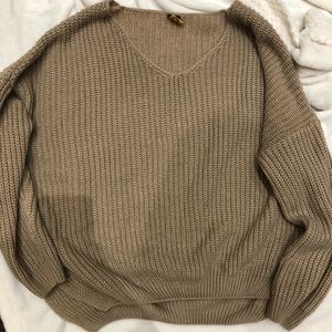 Brown V neck oversized sweater